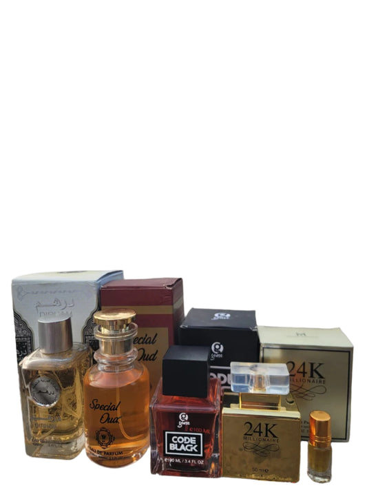 4 IN 1 DEAL DIRHAM SPECIAL OUD CODE BLACK 24K PARFUME AND ITTAR