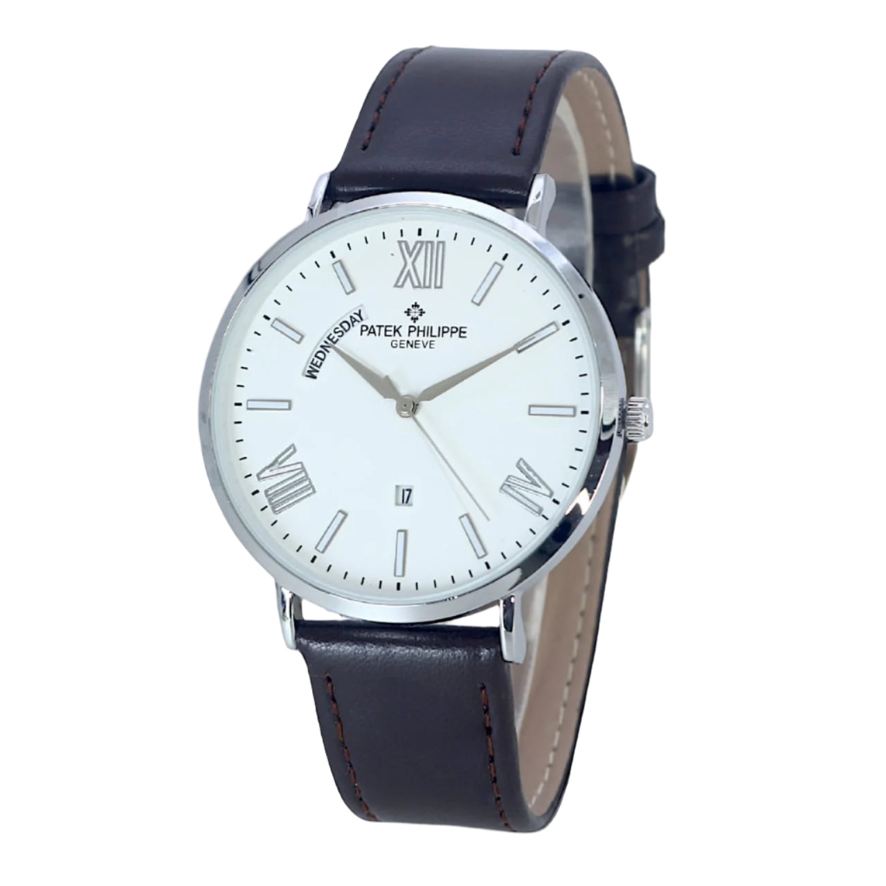 Patek philippe Model pt-1213 Water proof Quartz movement Day AND Date working LEATHER BELT